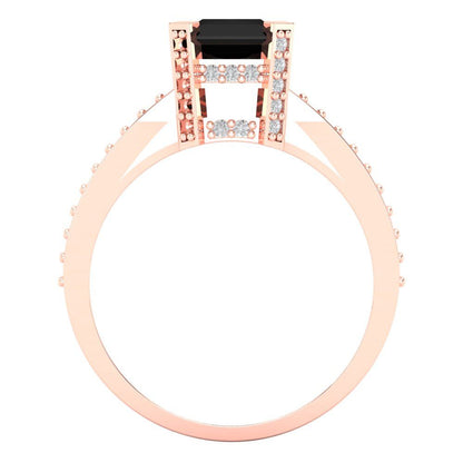 2.45 cttw Natural Onyx Solitaire with Zirconia Simulated Diamond Accents Engagement Ring - Solid Rose Gold (VVS1, Emerald Cut,8x6mm)