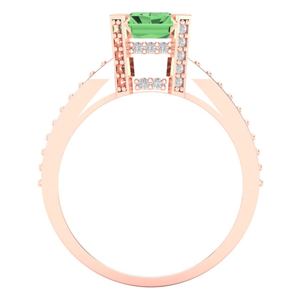 2.45 cttw Zirconia Simulated Green Diamond Solitaire with Zirconia Simulated Diamond Accents Engagement Ring - Solid Rose Gold (VVS1, Emerald Cut,8x6mm)