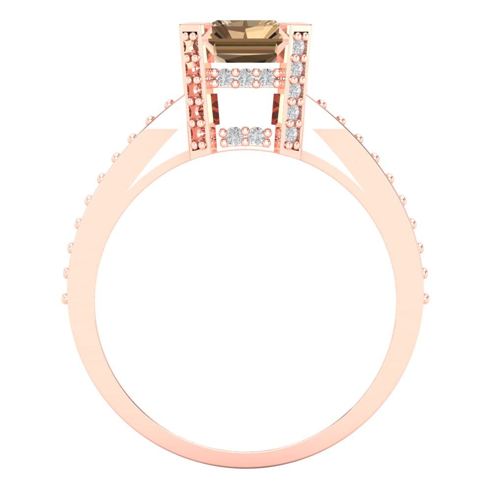 2.45 cttw Zirconia Simulated Champagne Diamond Solitaire with Zirconia Simulated Diamond Accents Engagement Ring - Solid Gold (VVS1, Emerald Cut,8x6mm)