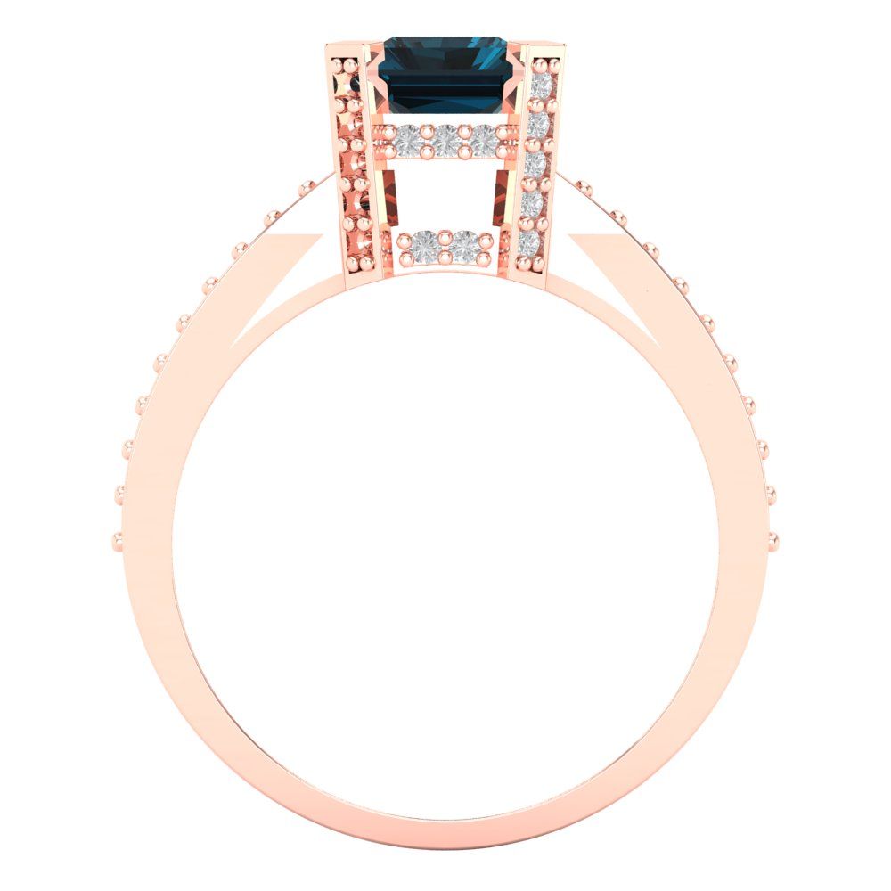 2.45 cttw Natural London Blue Topaz Solitaire with Zirconia Simulated Diamond Accents Engagement Ring - Solid Gold (Emerald Cut,8x6mm)