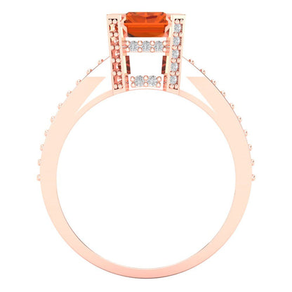 2.45 cttw Simulated Ruby Solitaire with Zirconia Simulated Diamond Accents Engagement Ring - Solid Rose Gold (VVS1, Emerald Cut,8x6mm)
