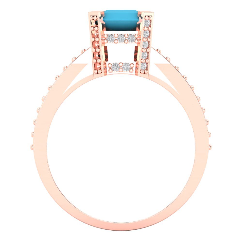 2.45 cttw Simulated Turquoise Solitaire with Zirconia Simulated Diamond Accents Engagement Ring - Solid Rose Gold (VVS1, Emerald Cut,8x6mm)