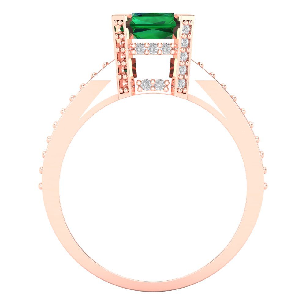 2.45 cttw Simulated Emerald Solitaire with Zirconia Simulated Diamond Accents Engagement Ring - Solid Gold (Emerald Cut,8x6mm)