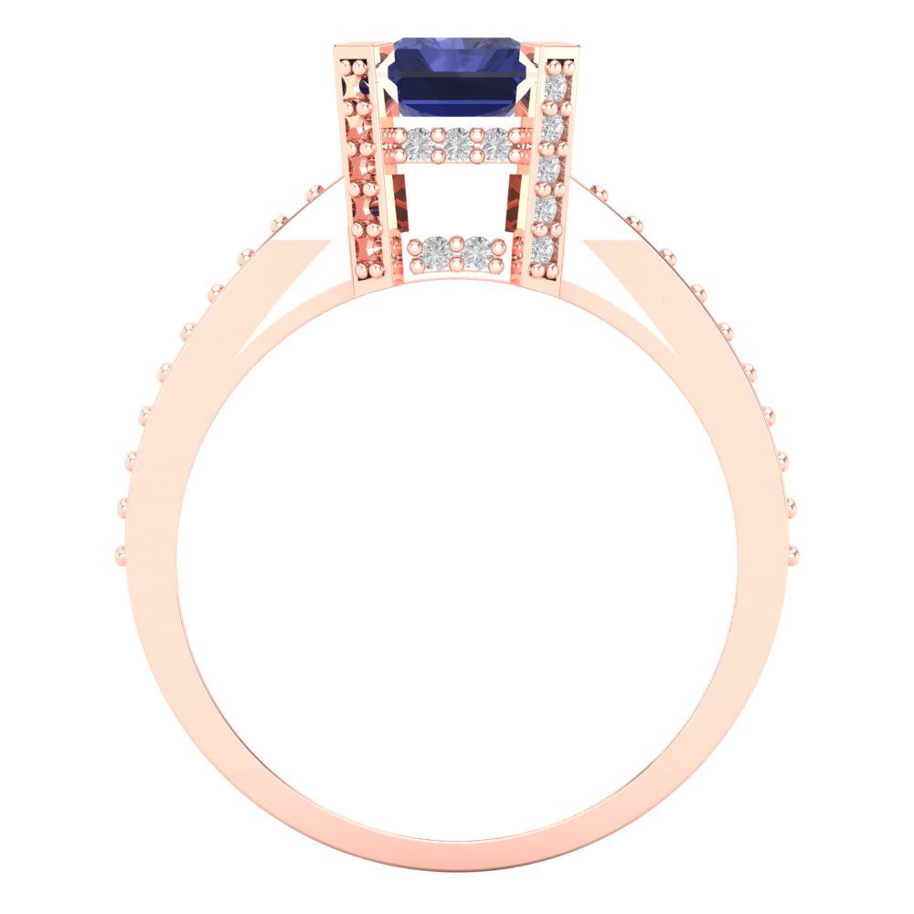 2.45 cttw Simulated Tanzanite Solitaire with Zirconia Simulated Diamond Accents Engagement Ring - Solid Gold (Emerald Cut,8x6mm)