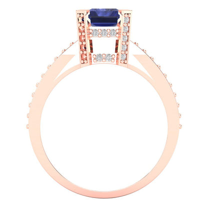 2.45 cttw Simulated Tanzanite Solitaire with Zirconia Simulated Diamond Accents Engagement Ring - Solid Gold (Emerald Cut,8x6mm)