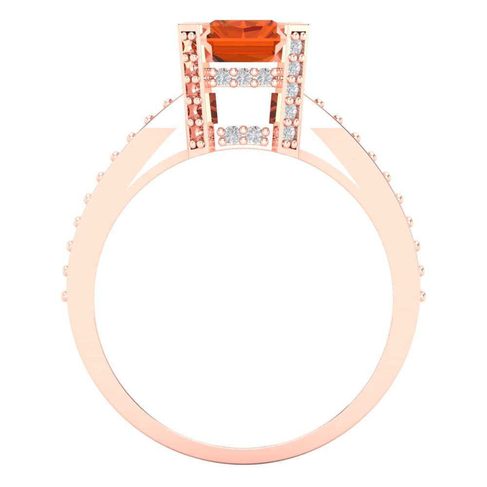 2.45 cttw Zirconia Simulated Red Diamond Solitaire with Zirconia Simulated Diamond Accents Engagement Ring - Solid Rose Gold (VVS1, Emerald Cut,8x6mm)