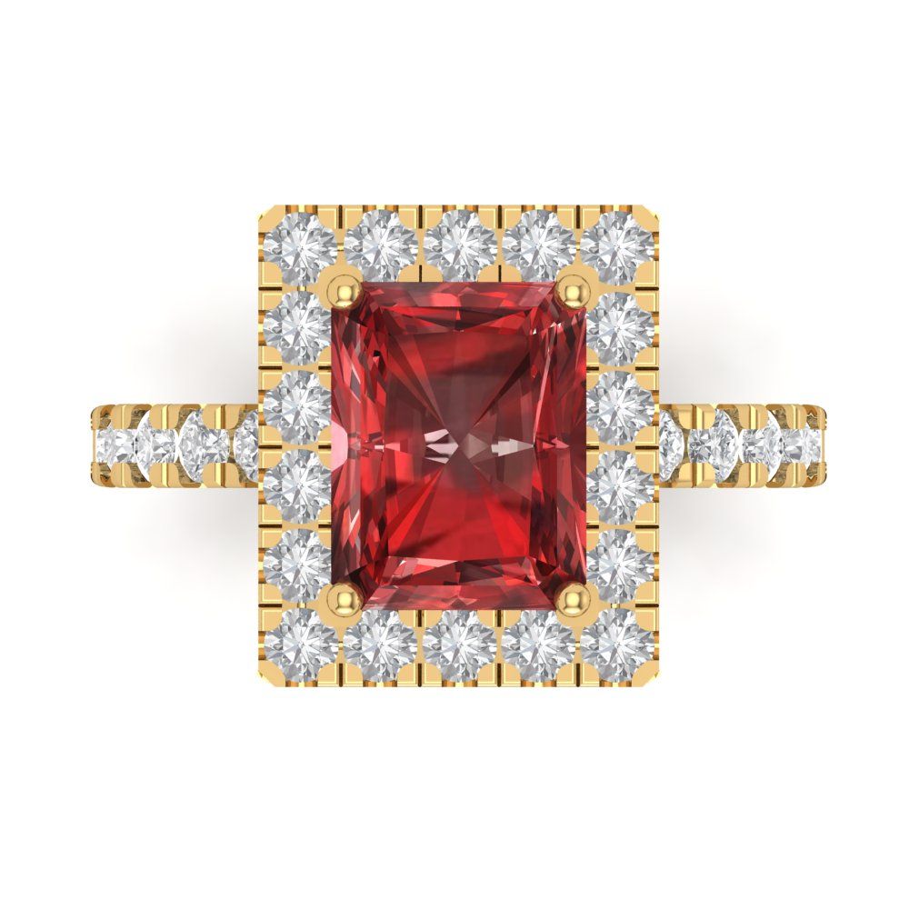 3.84 cttw Natural Garnet Solitaire with Zirconia Simulated Diamond Accents Engagement Ring - Solid Gold (Emerald Cut,9x7mm)