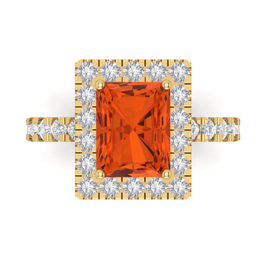 3.84 cttw Zirconia Simulated Red Diamond Solitaire with Zirconia Simulated Diamond Accents Engagement Ring - Solid Gold (VVS1, Emerald Cut,9x7mm)