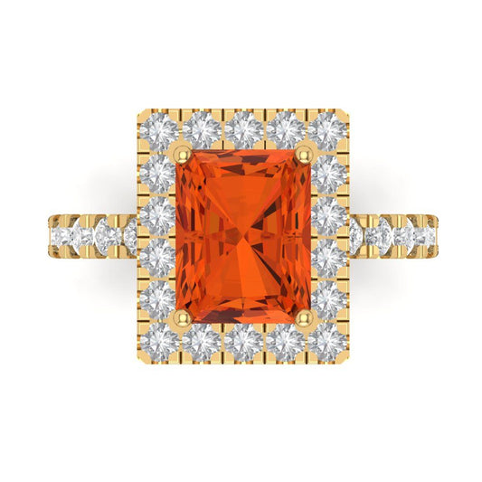 3.84 cttw Zirconia Simulated Red Diamond Solitaire with Zirconia Simulated Diamond Accents Engagement Ring - Solid Yellow Gold (VVS1, Emerald Cut,9x7mm)