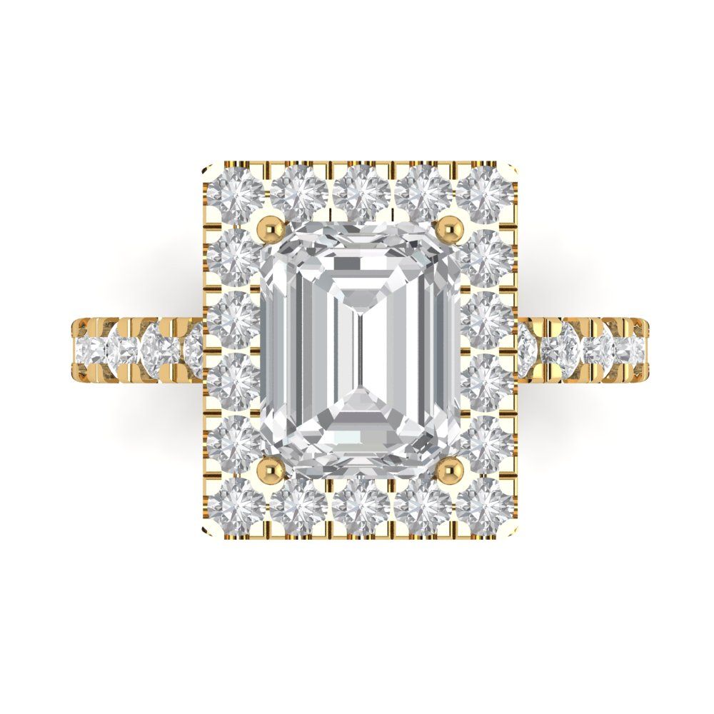 3.84 cttw Moissanite Solitaire with Zirconia Simulated Diamond Accents Engagement Ring - Solid Yellow Gold (VVS1, Emerald Cut,9x7mm)