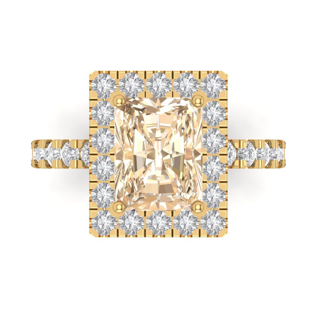 3.84 cttw Natural Morganite Solitaire with Zirconia Simulated Diamond Accents Engagement Ring - Solid Gold (Emerald Cut,9x7mm)