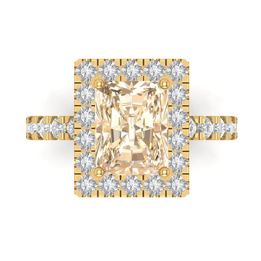3.84 cttw Natural Morganite Solitaire with Zirconia Simulated Diamond Accents Engagement Ring - Solid Yellow Gold (VVS1, Emerald Cut,9x7mm)