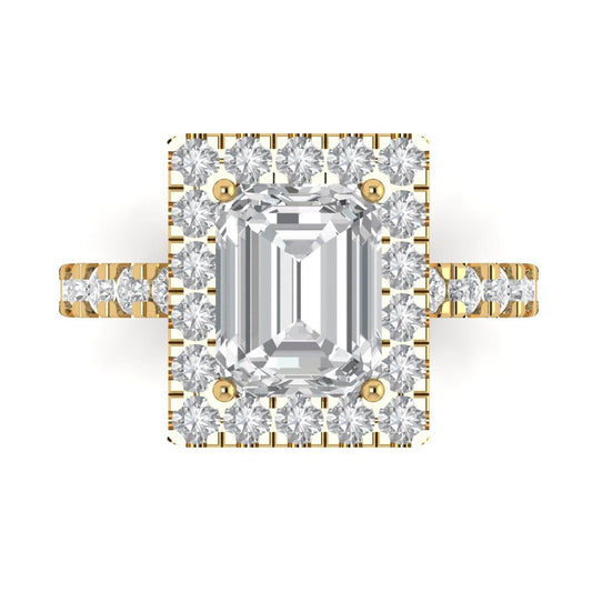 3.84 cttw White Sapphire Solitaire with Zirconia Simulated Diamond Accents Engagement Ring - Solid Yellow Gold (VVS1, Emerald Cut,9x7mm)