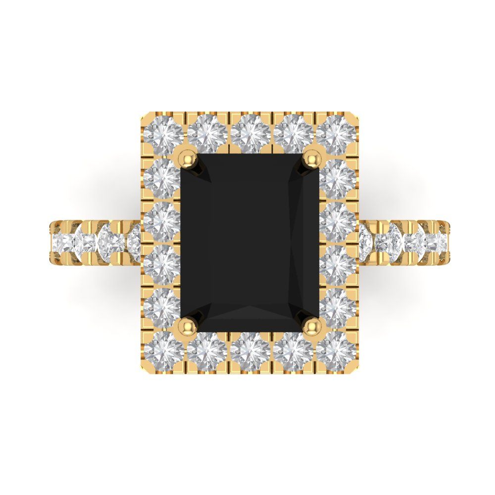 3.84 cttw Natural Onyx Solitaire with Zirconia Simulated Diamond Accents Engagement Ring - Solid Gold (Emerald Cut,9x7mm)