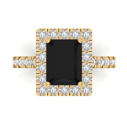 3.84 cttw Natural Onyx Solitaire with Zirconia Simulated Diamond Accents Engagement Ring - Solid Gold (Emerald Cut,9x7mm)