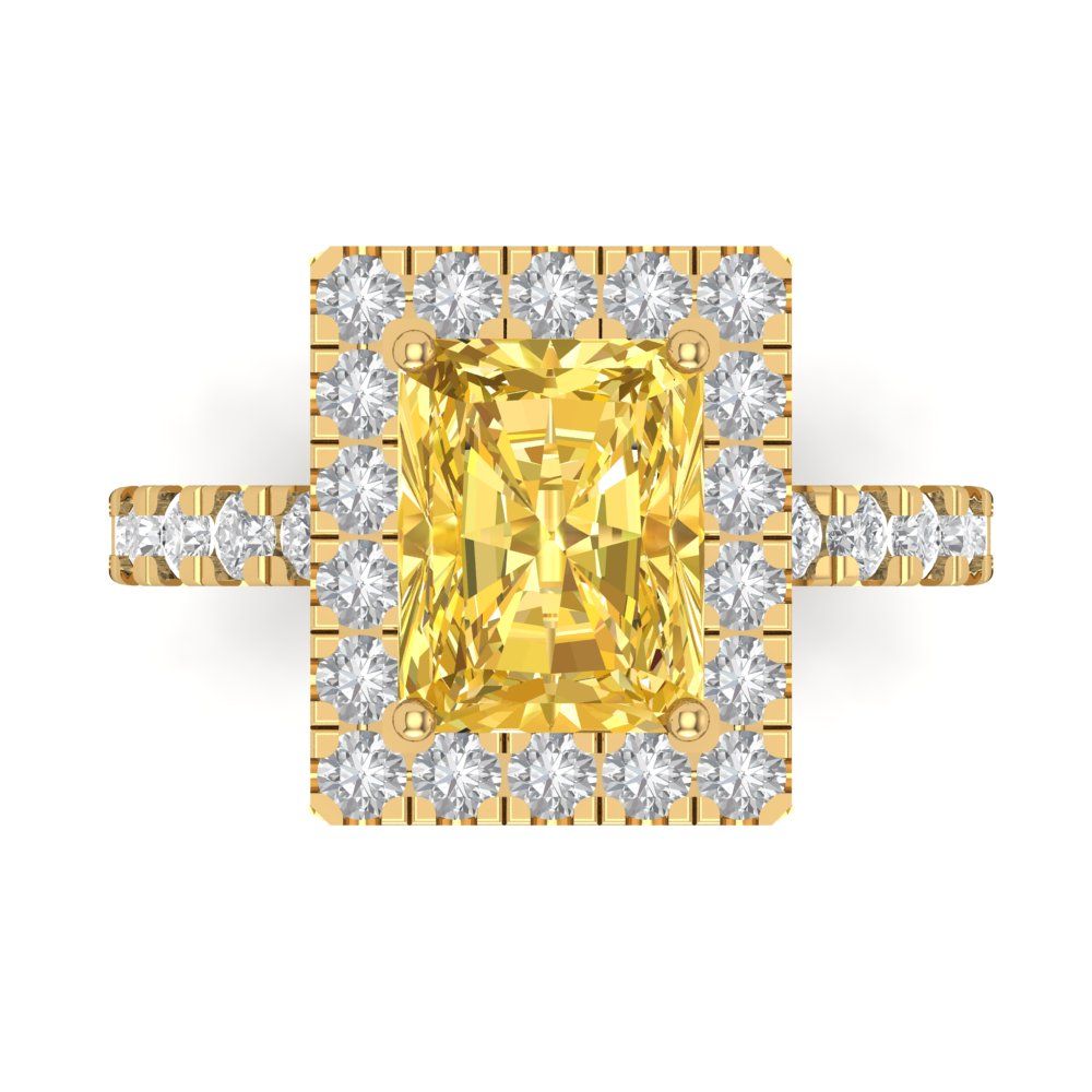 3.84 cttw Zirconia Simulated Yellow Diamond Solitaire with Zirconia Simulated Diamond Accents Engagement Ring - Solid Gold (VVS1, Emerald Cut,9x7mm)