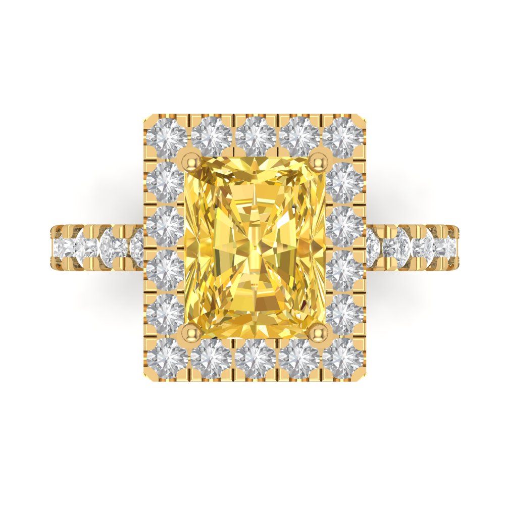 3.84 cttw Natural Citrine Solitaire with Zirconia Simulated Diamond Accents Engagement Ring - Solid Yellow Gold (VVS1, Emerald Cut,9x7mm)