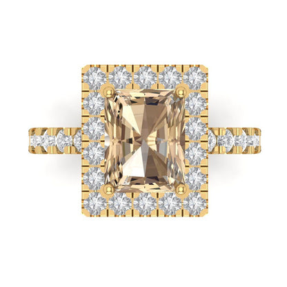 3.84 cttw Yellow Moissanite Solitaire with Zirconia Simulated Diamond Accents Engagement Ring - Solid Gold (Emerald Cut,9x7mm)