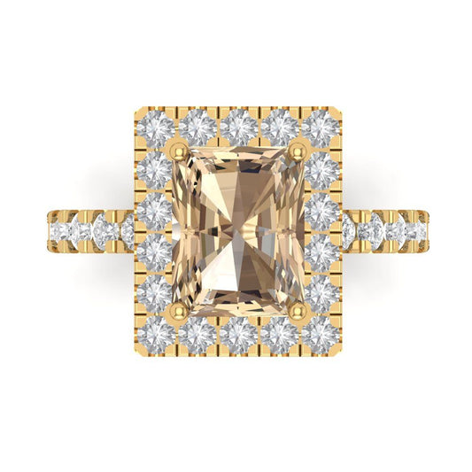 3.84 cttw Yellow Moissanite Solitaire with Zirconia Simulated Diamond Accents Engagement Ring - Solid Yellow Gold (VVS1, Emerald Cut,9x7mm)