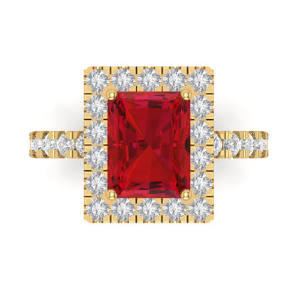 3.84 cttw Simulated Pink Tourmaline Solitaire with Zirconia Simulated Diamond Accents Engagement Ring - Solid Gold (Emerald Cut,9x7mm)