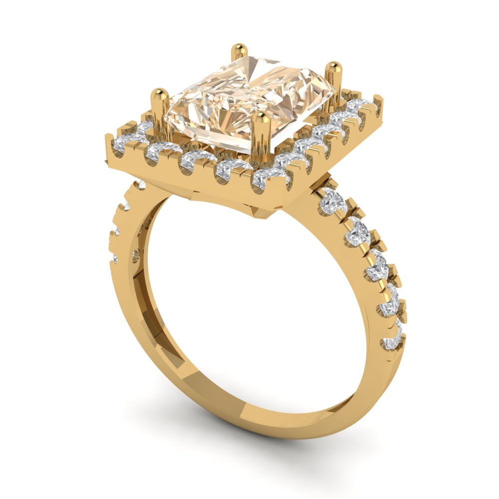 3.84 cttw Natural Morganite Solitaire with Zirconia Simulated Diamond Accents Engagement Ring - Solid Gold (Emerald Cut,9x7mm)