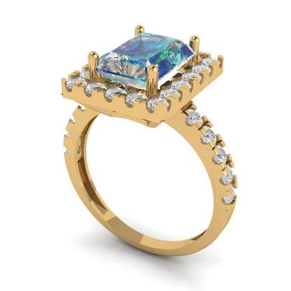 3.84 cttw Blue Moissanite Solitaire with Zirconia Simulated Diamond Accents Engagement Ring - Solid Gold (Emerald Cut,9x7mm)