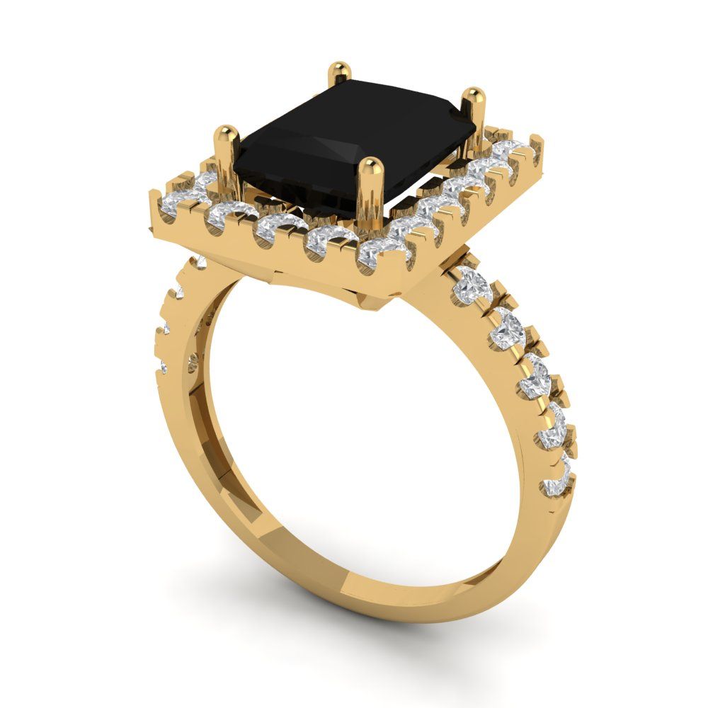 3.84 cttw Natural Onyx Solitaire with Zirconia Simulated Diamond Accents Engagement Ring - Solid Gold (Emerald Cut,9x7mm)