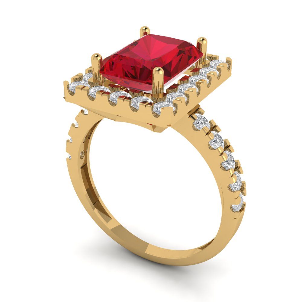 3.84 cttw Simulated Pink Tourmaline Solitaire with Zirconia Simulated Diamond Accents Engagement Ring - Solid Gold (Emerald Cut,9x7mm)