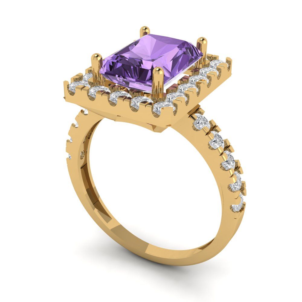 3.84 cttw Simulated Alexandrite Solitaire with Zirconia Simulated Diamond Accents Engagement Ring - Solid Gold (Emerald Cut,9x7mm)