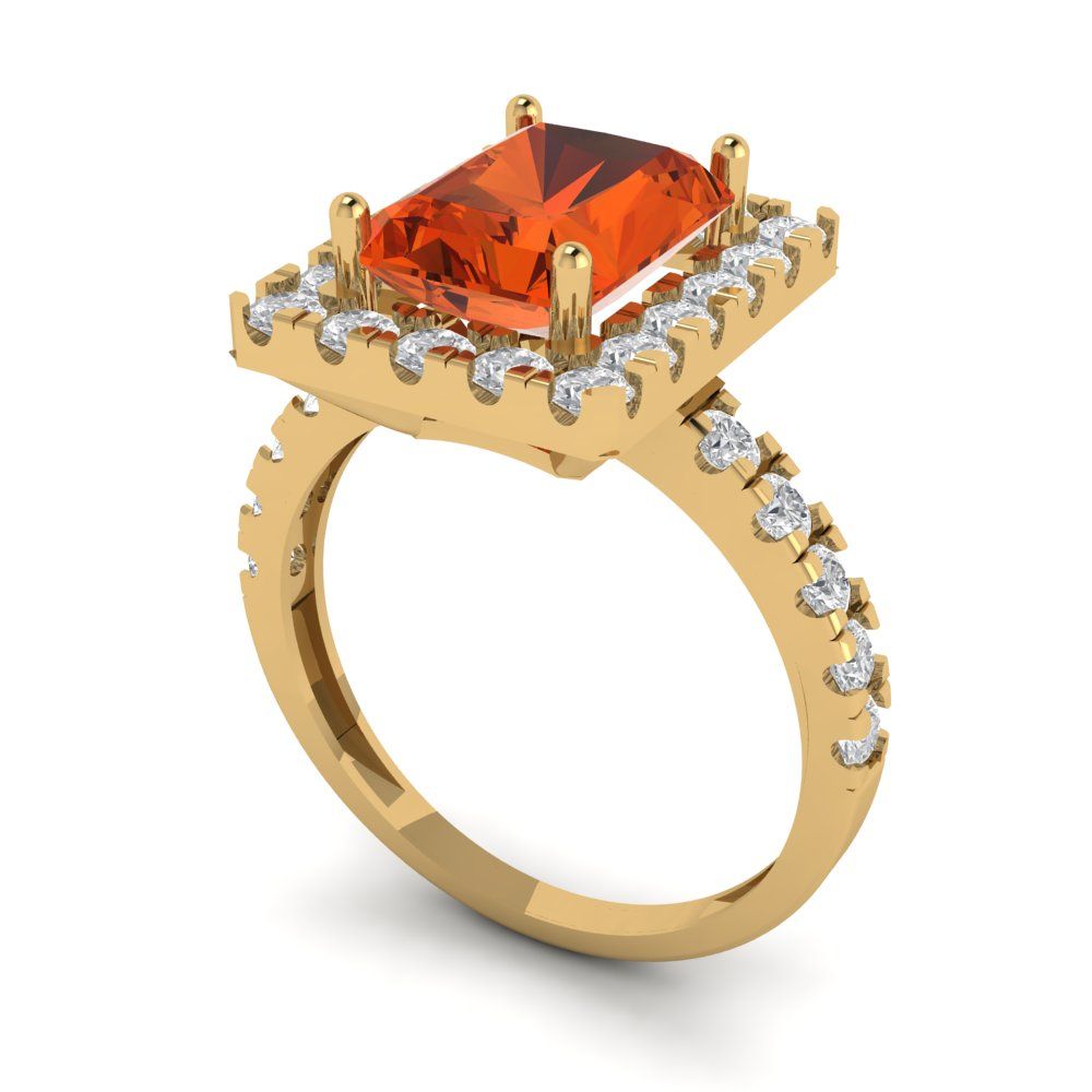 3.84 cttw Zirconia Simulated Red Diamond Solitaire with Zirconia Simulated Diamond Accents Engagement Ring - Solid Gold (VVS1, Emerald Cut,9x7mm)