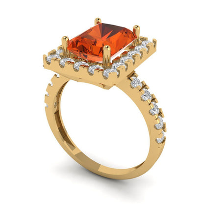 3.84 cttw Zirconia Simulated Red Diamond Solitaire with Zirconia Simulated Diamond Accents Engagement Ring - Solid Gold (VVS1, Emerald Cut,9x7mm)