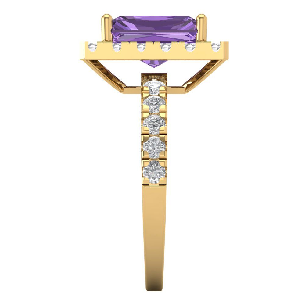 3.84 cttw Simulated Alexandrite Solitaire with Zirconia Simulated Diamond Accents Engagement Ring - Solid Gold (Emerald Cut,9x7mm)