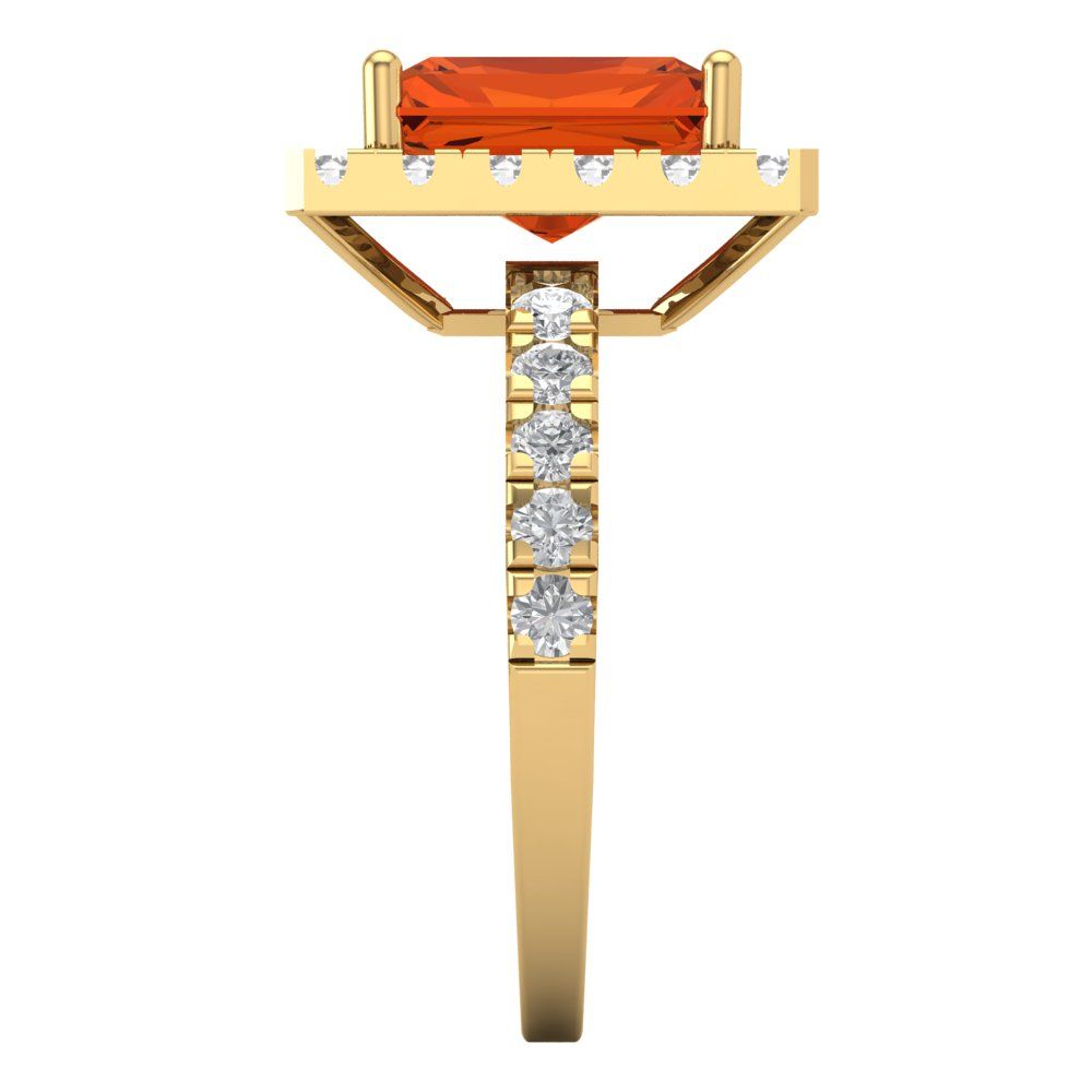 3.84 cttw Zirconia Simulated Red Diamond Solitaire with Zirconia Simulated Diamond Accents Engagement Ring - Solid Gold (VVS1, Emerald Cut,9x7mm)