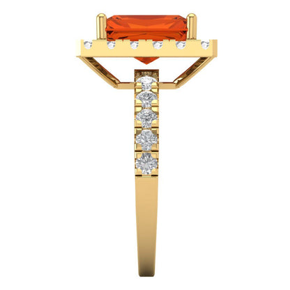 3.84 cttw Zirconia Simulated Red Diamond Solitaire with Zirconia Simulated Diamond Accents Engagement Ring - Solid Gold (VVS1, Emerald Cut,9x7mm)