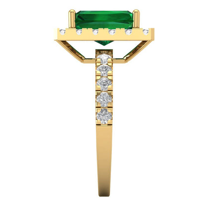 3.84 cttw Simulated Emerald Solitaire with Zirconia Simulated Diamond Accents Engagement Ring - Solid Gold (Emerald Cut,9x7mm)