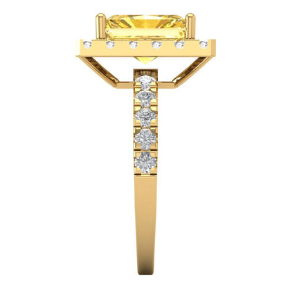 3.84 cttw Natural Citrine Solitaire with Zirconia Simulated Diamond Accents Engagement Ring - Solid Yellow Gold (VVS1, Emerald Cut,9x7mm)