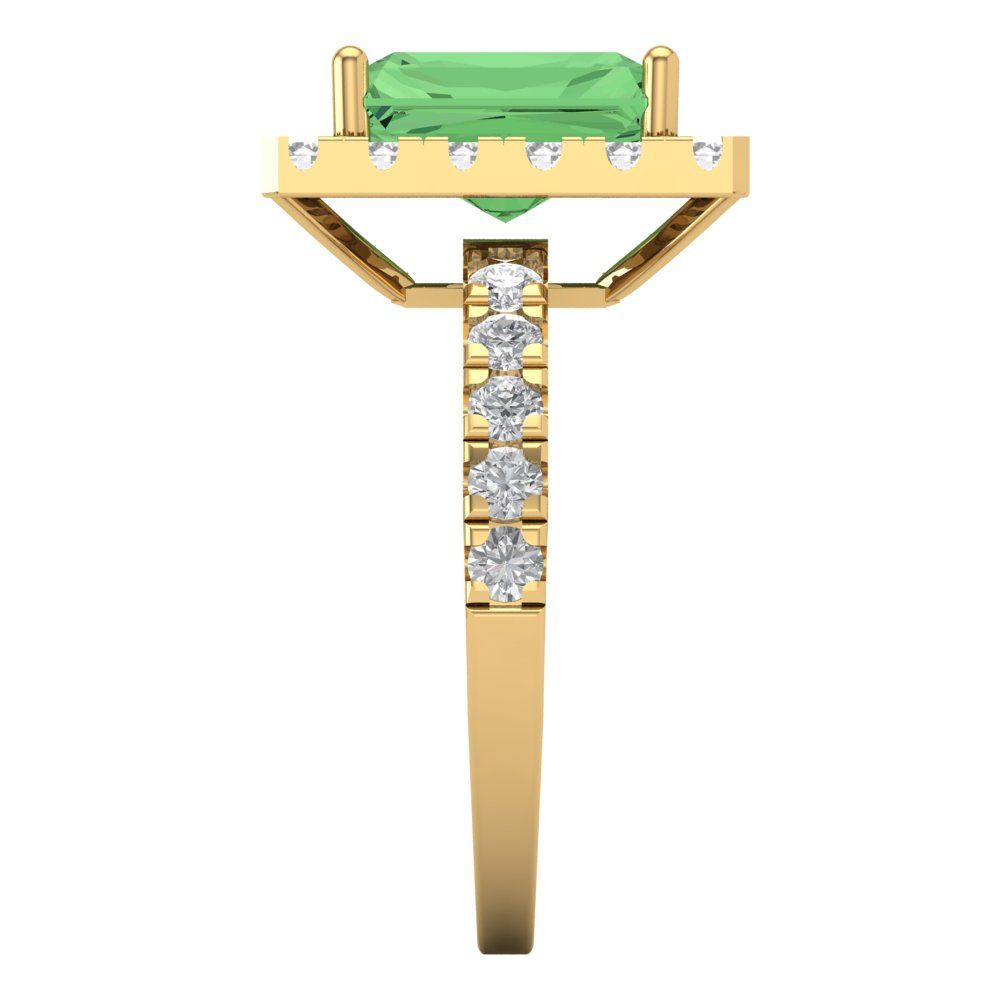 3.84 cttw Zirconia Simulated Green Diamond Solitaire with Zirconia Simulated Diamond Accents Engagement Ring - Solid Yellow Gold (VVS1, Emerald Cut,9x7mm)