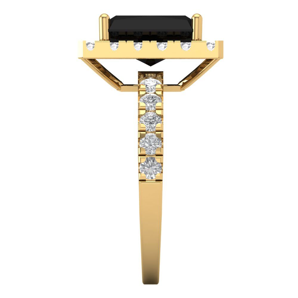 3.84 cttw Natural Onyx Solitaire with Zirconia Simulated Diamond Accents Engagement Ring - Solid Gold (Emerald Cut,9x7mm)