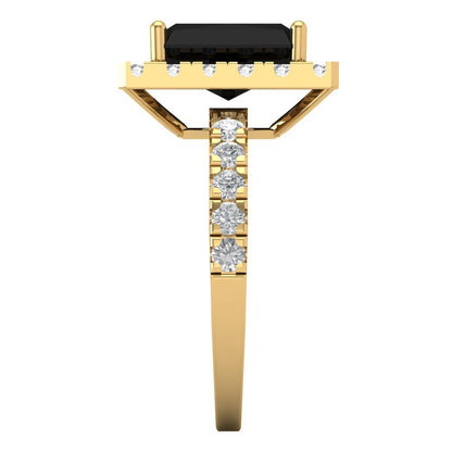 3.84 cttw Natural Onyx Solitaire with Zirconia Simulated Diamond Accents Engagement Ring - Solid Gold (Emerald Cut,9x7mm)