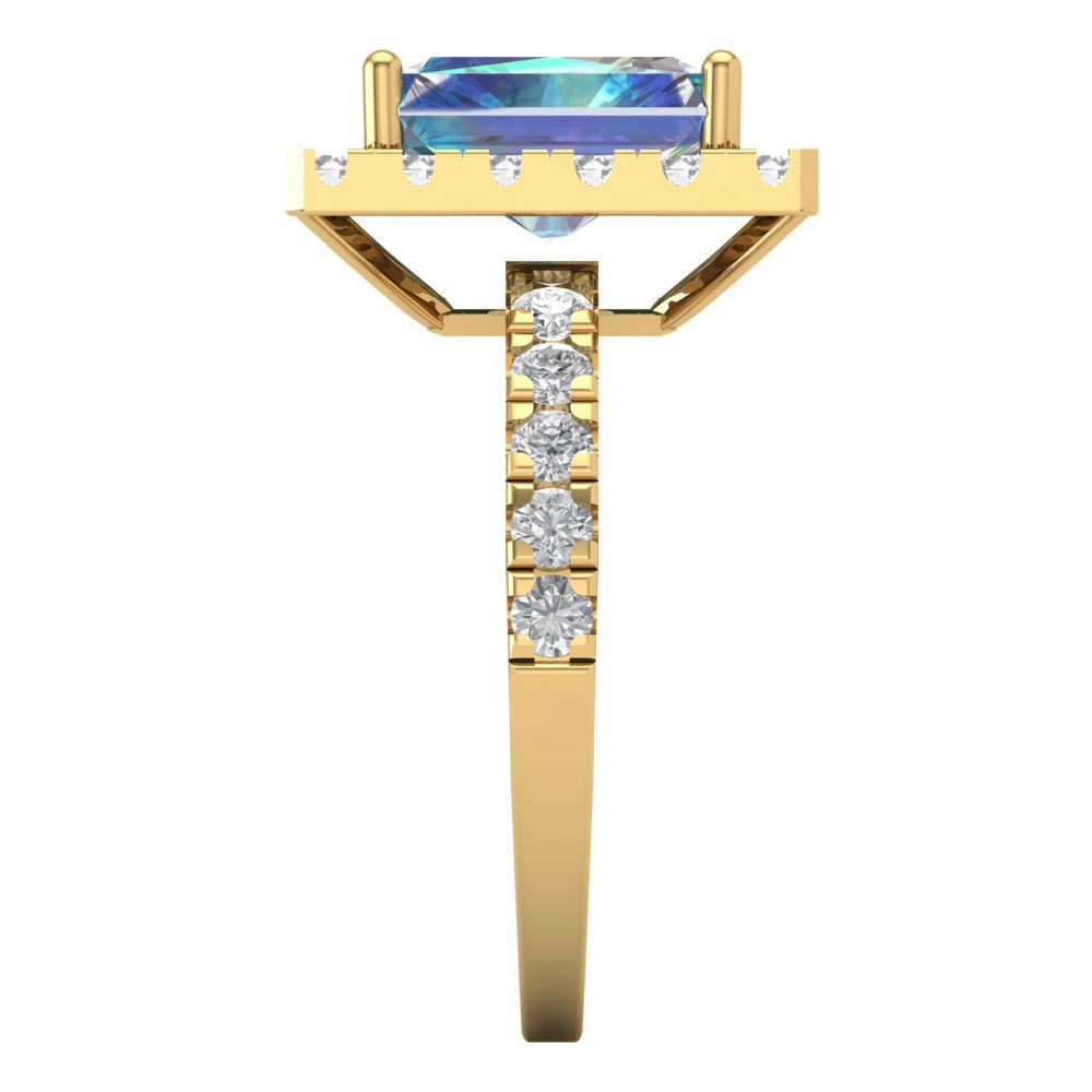 3.84 cttw Blue Moissanite Solitaire with Zirconia Simulated Diamond Accents Engagement Ring - Solid Gold (Emerald Cut,9x7mm)