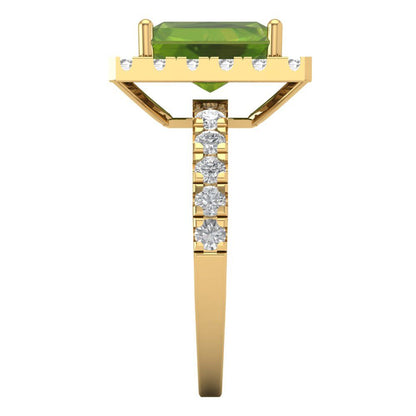 3.84 cttw Natural Peridot Solitaire with Zirconia Simulated Diamond Accents Engagement Ring - Solid Gold (Emerald Cut,9x7mm)
