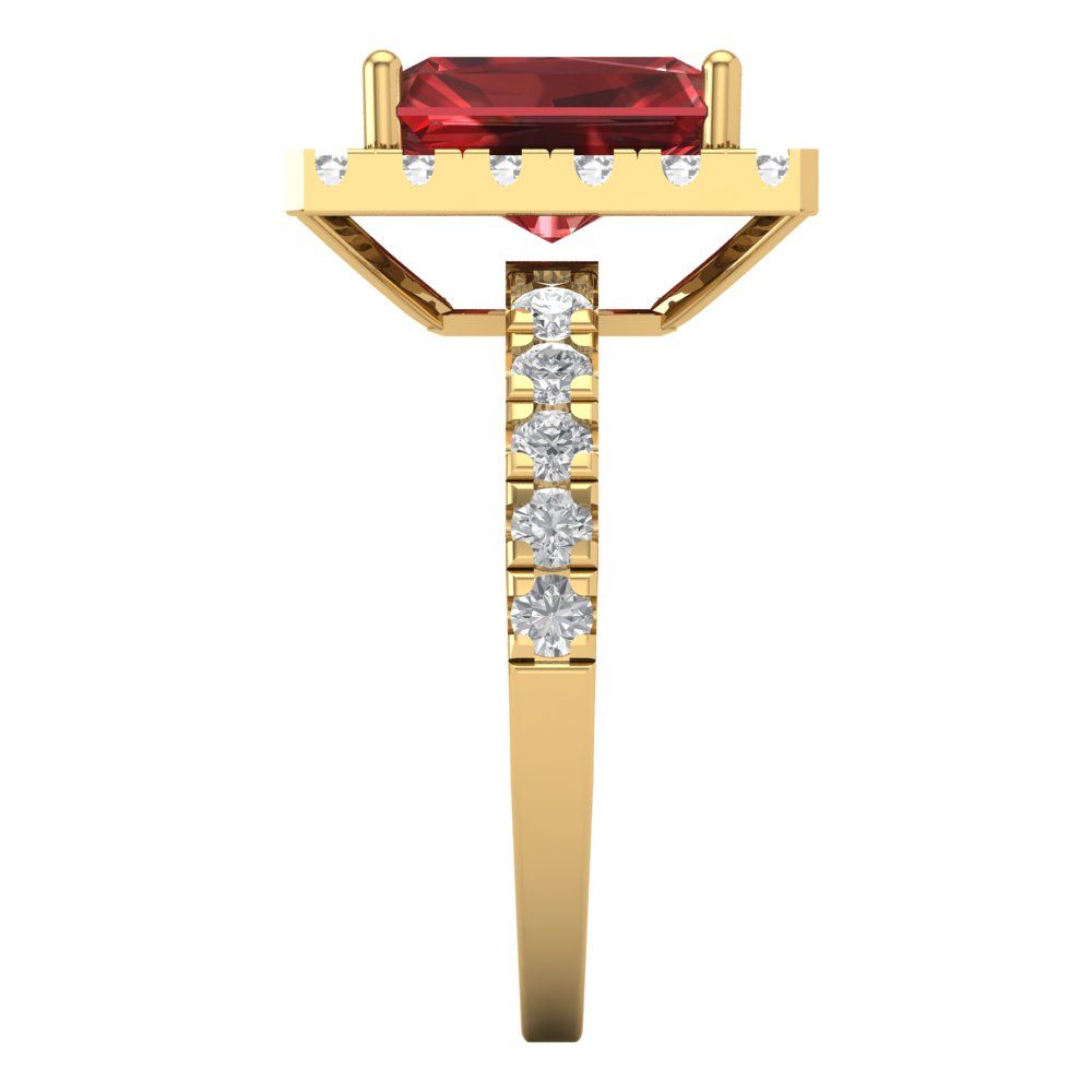 3.84 cttw Natural Garnet Solitaire with Zirconia Simulated Diamond Accents Engagement Ring - Solid Gold (Emerald Cut,9x7mm)