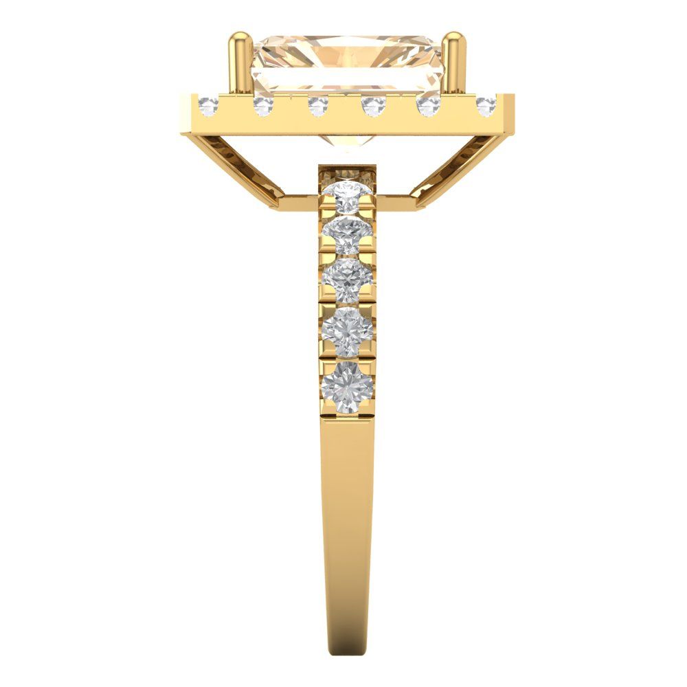 3.84 cttw Natural Morganite Solitaire with Zirconia Simulated Diamond Accents Engagement Ring - Solid Gold (Emerald Cut,9x7mm)