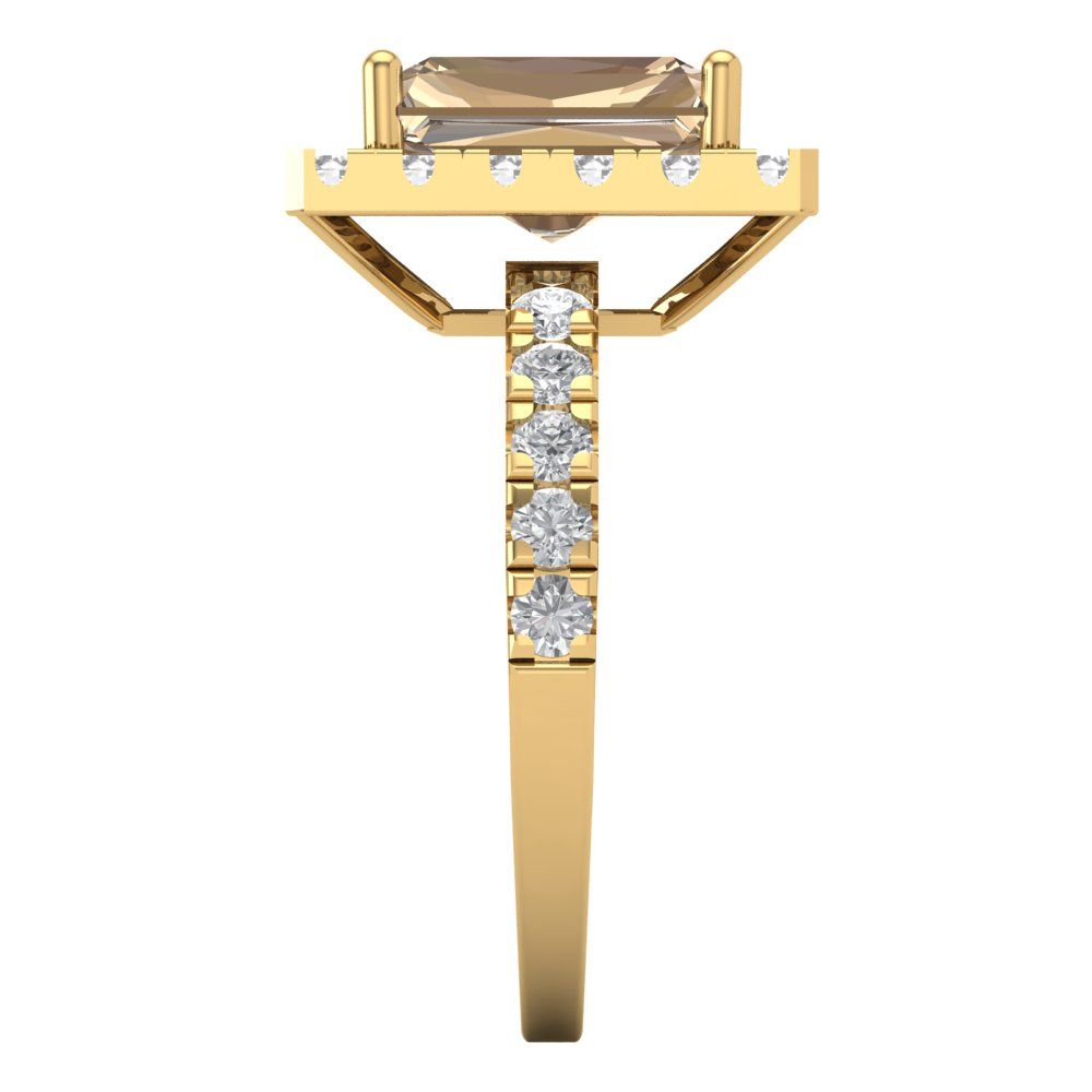 3.84 cttw Yellow Moissanite Solitaire with Zirconia Simulated Diamond Accents Engagement Ring - Solid Gold (Emerald Cut,9x7mm)