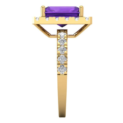 3.84 cttw Natural Amethyst Solitaire with Zirconia Simulated Diamond Accents Engagement Ring - Solid Gold (Emerald Cut,9x7mm)