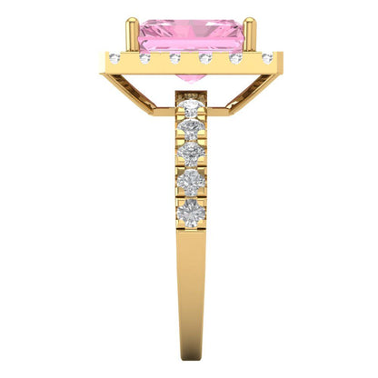 3.84 cttw Zirconia Simulated Pink Diamond Solitaire with Zirconia Simulated Diamond Accents Engagement Ring - Solid Yellow Gold (VVS1, Emerald Cut,9x7mm)