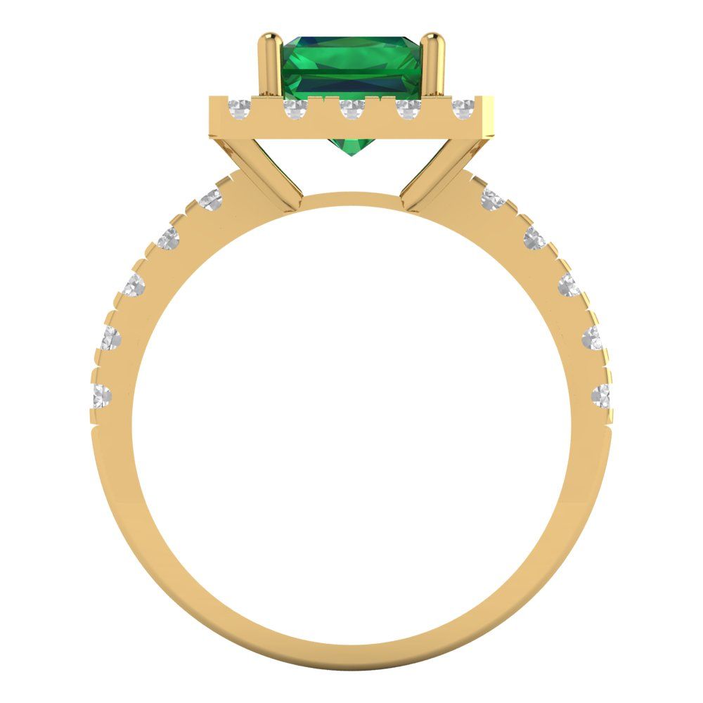 3.84 cttw Simulated Emerald Solitaire with Zirconia Simulated Diamond Accents Engagement Ring - Solid Gold (Emerald Cut,9x7mm)