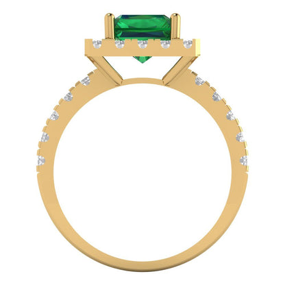 3.84 cttw Simulated Emerald Solitaire with Zirconia Simulated Diamond Accents Engagement Ring - Solid Gold (Emerald Cut,9x7mm)
