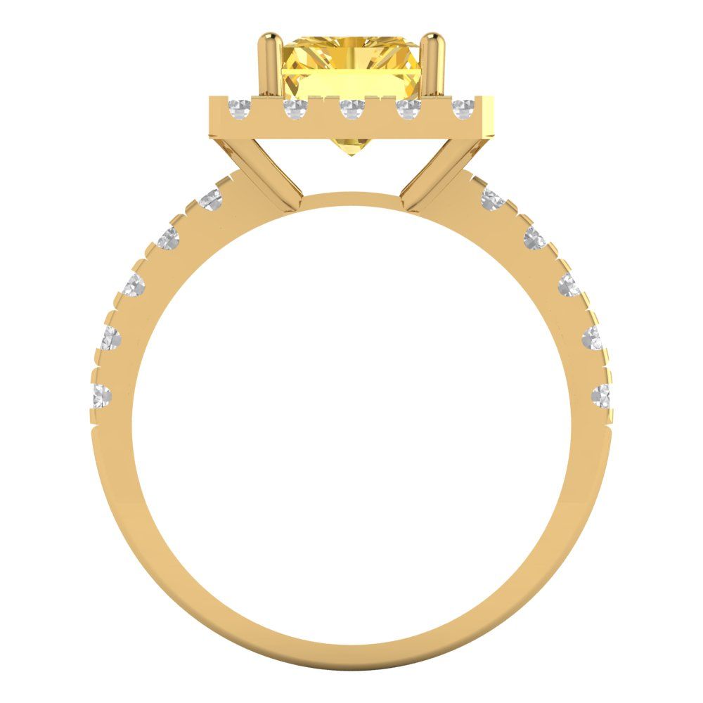3.84 cttw Natural Citrine Solitaire with Zirconia Simulated Diamond Accents Engagement Ring - Solid Yellow Gold (VVS1, Emerald Cut,9x7mm)