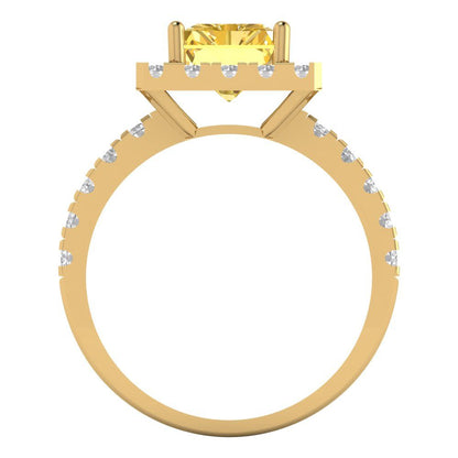 3.84 cttw Natural Citrine Solitaire with Zirconia Simulated Diamond Accents Engagement Ring - Solid Yellow Gold (VVS1, Emerald Cut,9x7mm)